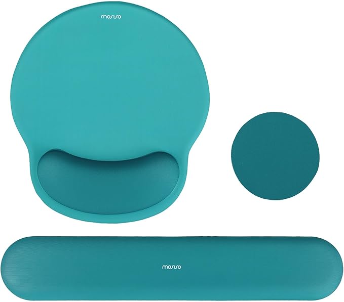 MOSISO Wrist Rest Support for Mouse Pad&Keyboard Set, Teal Green | Circle Curved Ergonomic Mousepad Non-Slip Base Home/Office Pain Relief&Easy Typing Pad with Soft Cloth&Silicone Lining