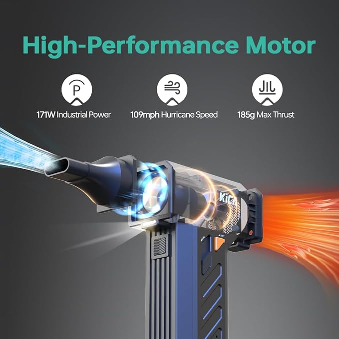 KiCA Electric Air Duster with LED Light - 130000 RPM Cordless Air Duster, Stepless Speed Control, Brushless Dust Blower for Computer, Keyboard, Outdoor, House and Car - Jet Fan Ultra(Black)
