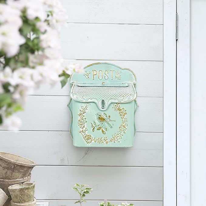 Wall Mount Mailboxes for Outside Vintage Mail Boxes for House Outside Metal Door Mailbox Drop Box Antique Style Nostalgic Charm Home Decorative, Green