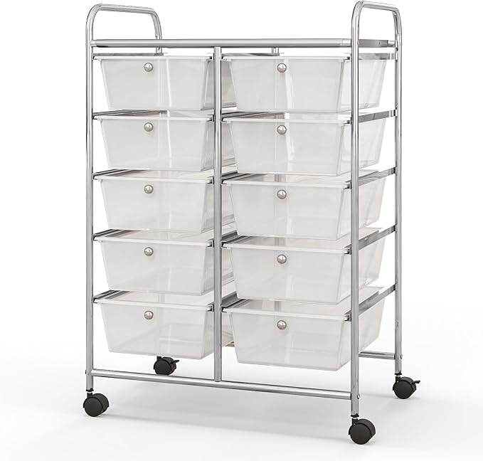 BECOMFORT 10-Drawer Rolling Cart with Drawers, Storage Carts on Wheels, Teacher Classroom Organizers with Metal Frame, Mobile Craft Carts, Trolley Utility Cart for School Office Play Room