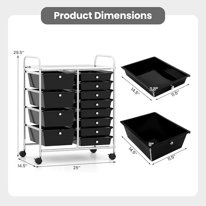 RELAX4LIFE 12-Drawer Rolling Storage Cart - Mobile Utility Drawer Carts with Wheels, Craft Organizers Cart for Classroom Organization and Storage, School, Office, Home
