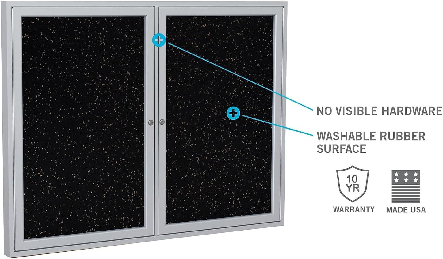 Ghent 24" x 36" 1-Door indoor Enclosed Recycled Rubber Bulletin Board, Shatter Resistant, with Lock, Satin Aluminum Frame,Confetti (PA121 1/2TR-CF),Made in the USA