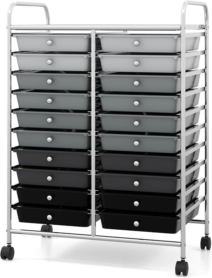 COSTWAY 20-Drawer Rolling Storage Cart, Utility Storage Organizer Cart | For Tools, Scrapbook, Paper, Craft, Multipurpose Storage Trolley on Wheels for Home Office School (Mixed Black)