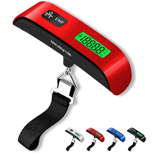 Luggage Scale, 110lb Luggage Weight Scale with 4 Unit Switching Functions&LED Display, Luggage Scale Travel Digital for Weighing Luggage, Backpacks, Packages and Markets(Red)