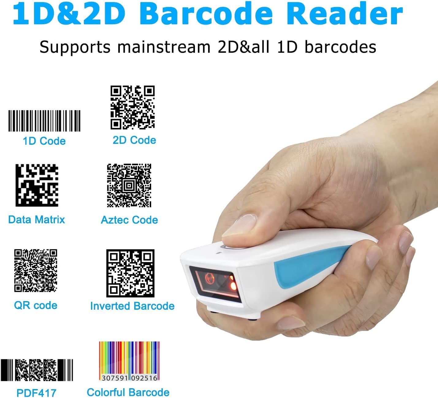 NETUM Upgraded Mini Wireless QR Barcode Scanner, 3 in 1 Bluetooth Portable Pocket Small 1D 2D Bar Code Reader, Automatic Fast, Precise scanning for POS, C850 White