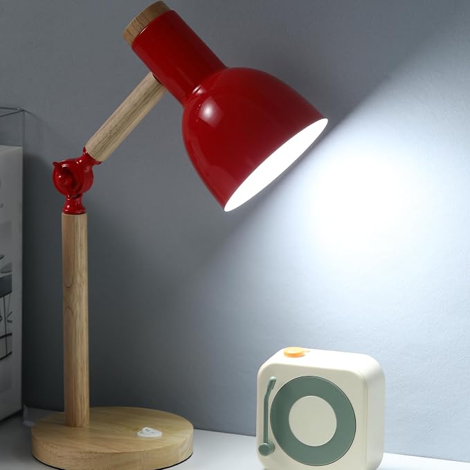 Adjustable Wooden Arm Desk Lamp, Metal Shade Table Lamp | Dorm Lamp,Bedside Lamp,Reading Lamp,Lamp for Home Office