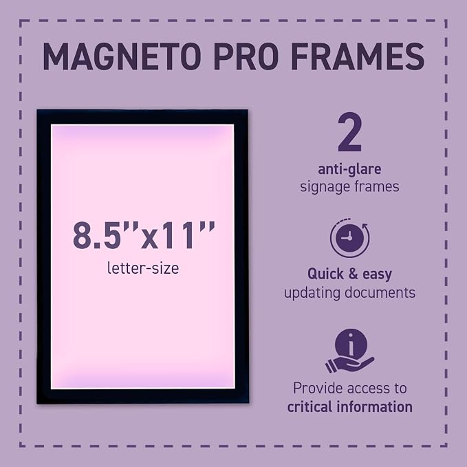 Tarifold Magnetic Display Pockets, Letter Size, Black, 2 Pack | 2 non-glare display pockets, full magnetic backing, black frame, portrait or landscape, quick document changes