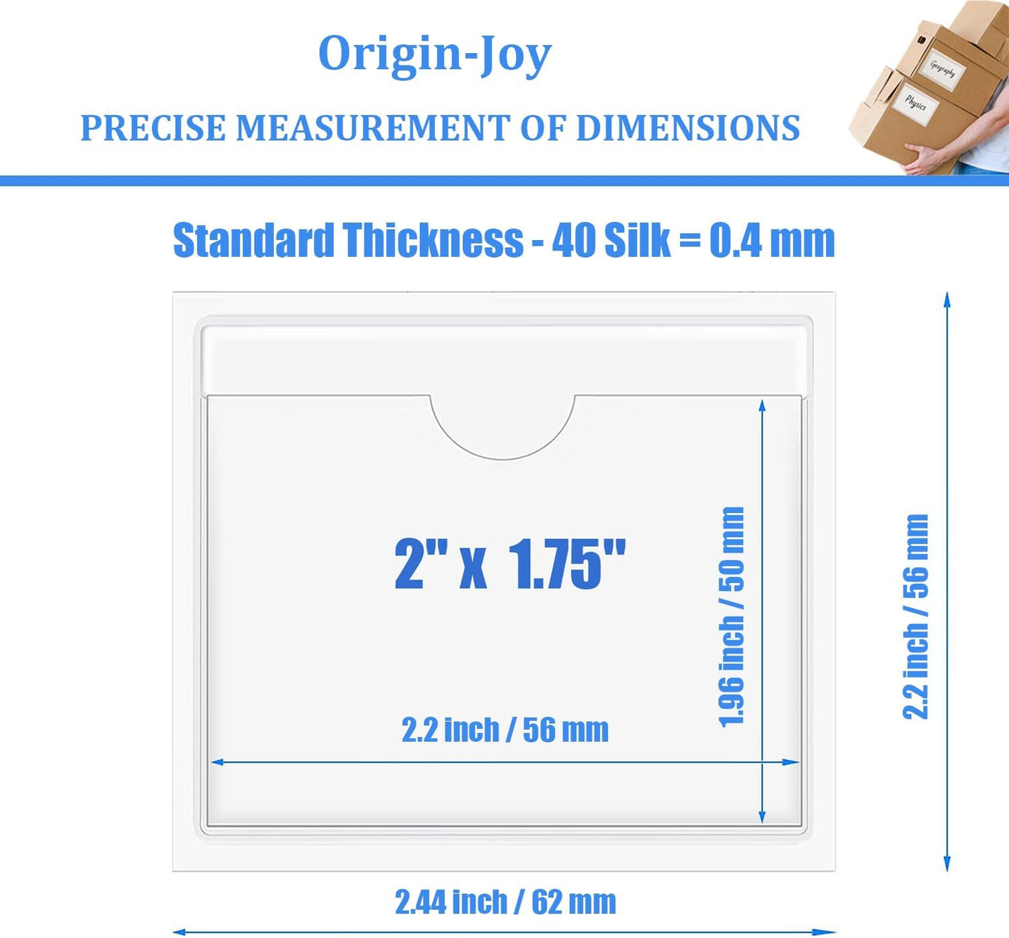 Origin-Joy 60 PCS Self Adhesive Index Card Pockets with Top Open, Clear Plastic Label Holder for Cards of Note, Library and Business, Adhesive Label Pockets & Card Holder (2 x 1.75 inch)