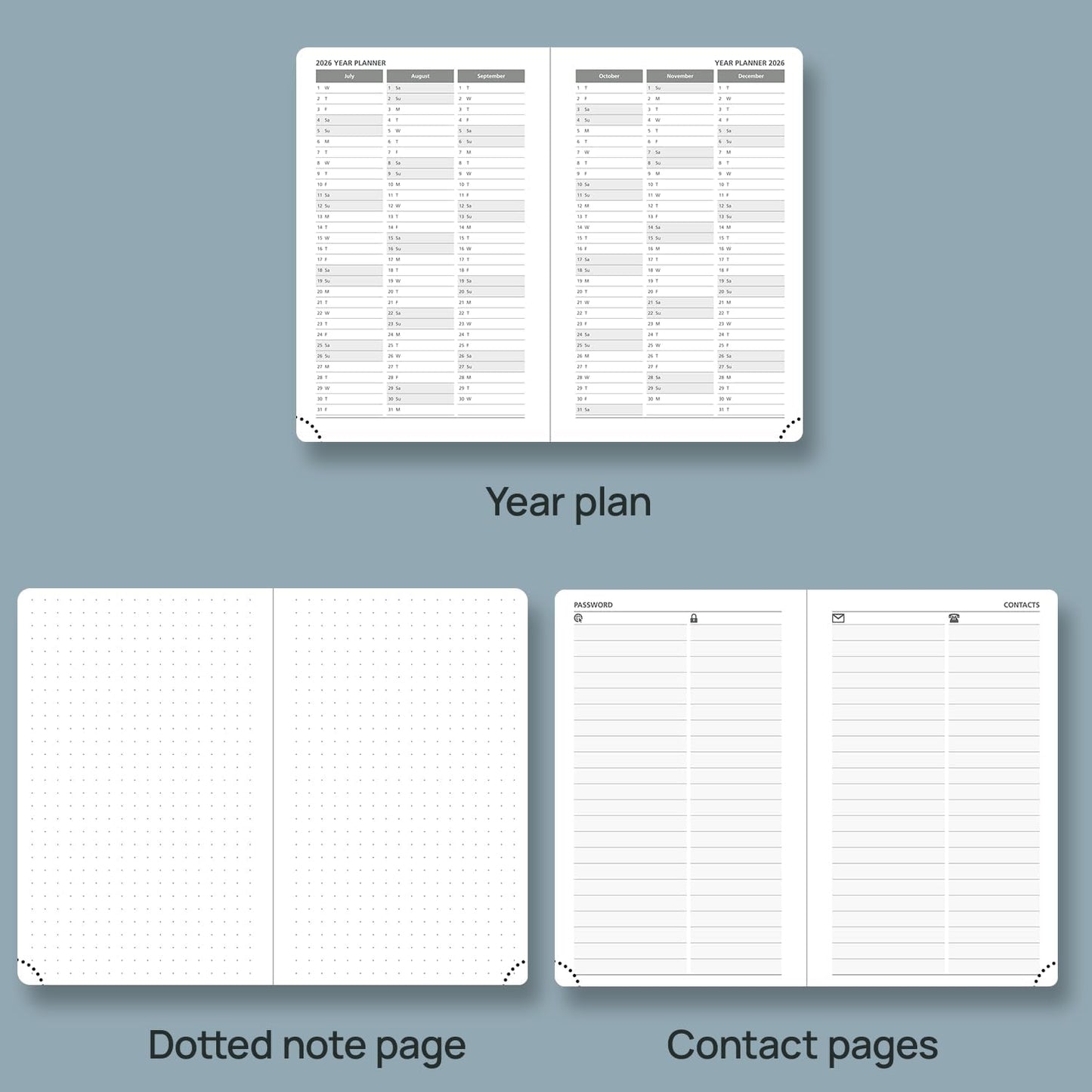 POPRUN Weekly Planner 2026 Pocket Size Calendar (4" x 6.25") 12 Months Notebook with Horizontal Layout, Leather Soft Cover, Inner Pocket, 100GSM Thick Paper, Pen Holder - Petrol Green