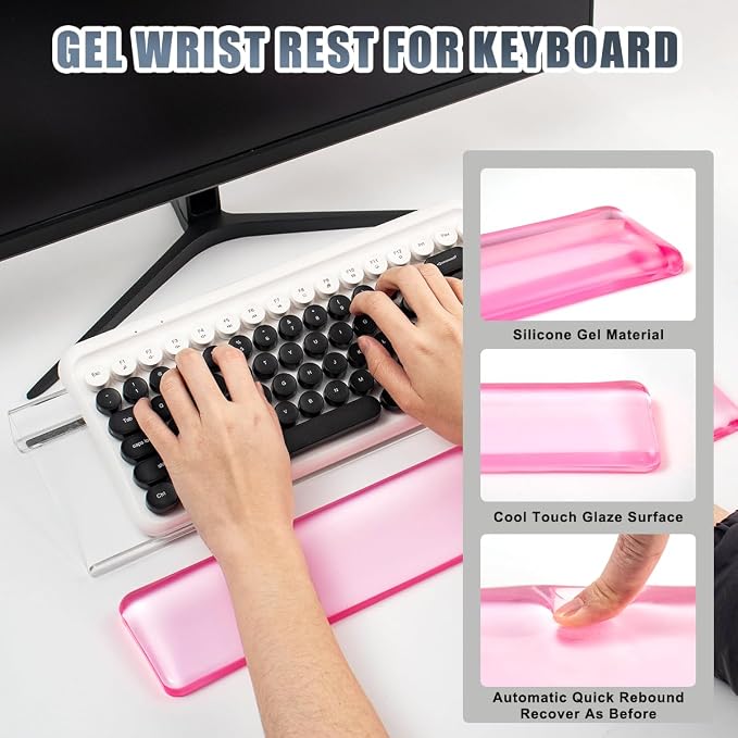 Keyboard Wrist Rest,Gel Wrist Rest for Keyboard-Pink Wrist Rest | Jelly Clear Gel Wrist Pad for Easy Typing, Anti-Slip Comfort Keyboard Wrist Pad for Desktop Relieve Pain