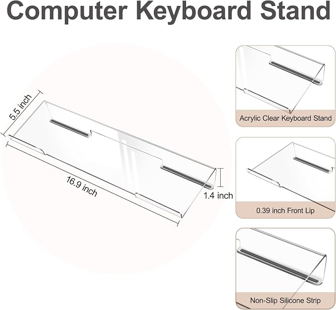 MOSISO Keyboard Stand&Wrist Rest Support for Keyboard &Mouse Pad Set | Ergonomic Massage Wrist Rest Set, Easy Typing Working Acrylic Clear Stand for Office Home, Black