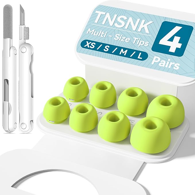 4 Pairs Replacement Ear Tips for AirPods Pro 1st /2nd(Y-Green) | with Noise Reduction Hole,Built-in dust Guard Screen Silicone Ear Tips with Cleaning Pen