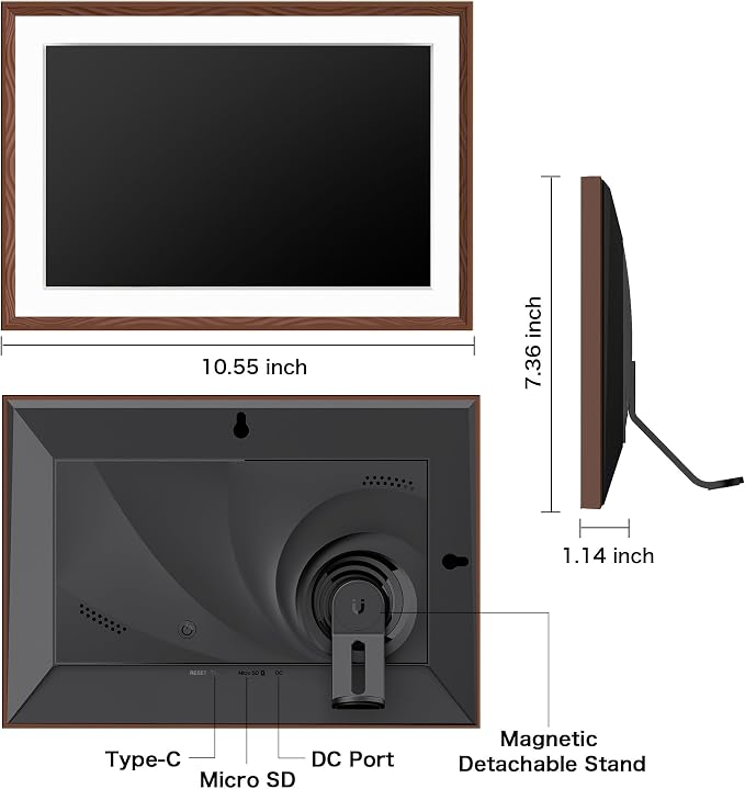 Frameo 10.1'' Digital Picture Frame WiFi, 1280 * 800 HD Touch Screen, 32GB Memory, Wall Mountable Digital Photo Frame, Auto-Rotate, Share Instantly, Wedding, Birthday Gifts for Mom