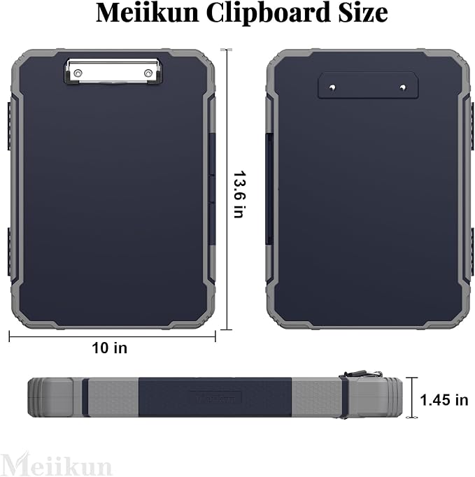 Meiikun Clipboard with Storage, Rugged Shockproof Protective, Internal Pen Pouch & Metal Clip, Heavy Duty Plastic Clip Boards 8.5x11, High Capacity Contractor Folder for School Office (Navy)
