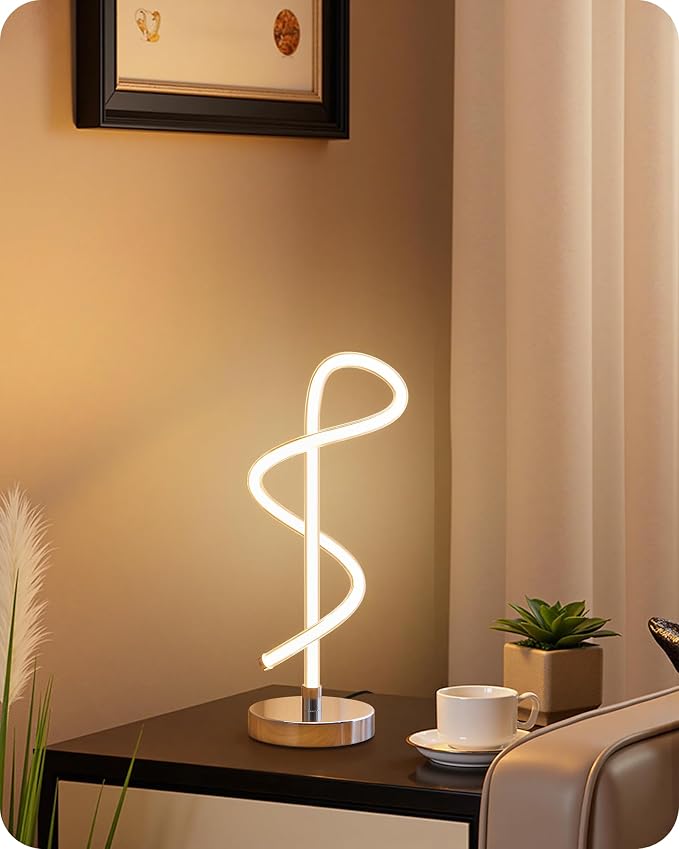 Modern LED Table Lamp, Bedside Lamp with 3 Color Temperatures, Adjustable Brightness, 360° LED Lighting Spiral Design, Sliver Desk Lamp, Spiral Lamp for Bedroom, Living Room, Office, S63TL05