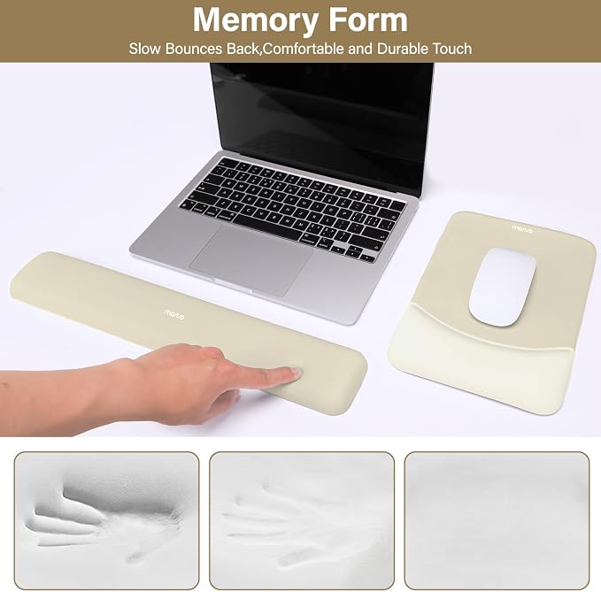 MOSISO Wrist Rest Support Mouse Pad & Keyboard Set, Khaki | Rectangular Ergonomic Mousepad, Non-Slip Base, Home/Office Pain Relief & Easy Typing, Neoprene Cloth & Raised Silicone Lining