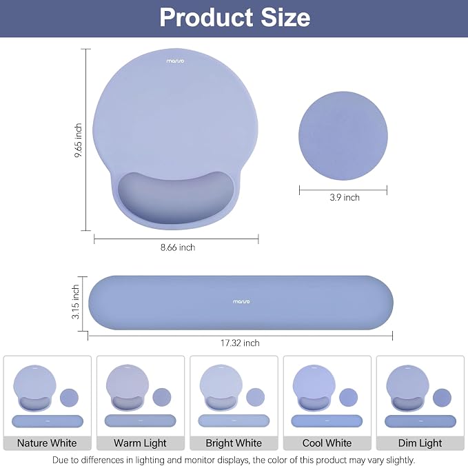 MOSISO Wrist Rest Support for Mouse Pad&Keyboard Set, Stone Blue | Circle Curved Ergonomic Mousepad Non-Slip Base Home/Office Pain Relief&Easy Typing Pad with Soft Cloth&Silicone Lining