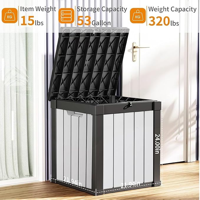 PatioZen 53 Gallon Package Delivery Boxes for Outside, Lokable Secure Resin Package Delivery Box with Lid, Weatherproof and Anti-Theft Storage for Outdoor Front Door,Curbside, House (Black&White)