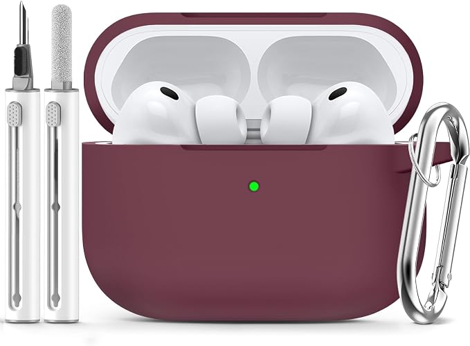 Ljusmicker for AirPods Pro 3 Case 2025 with Cleaner Kit,Wine Red | Soft Silicone Protective Cover for Apple AirPod Pro 3rd Generation Case with Keychain for Women Men,Shockproof