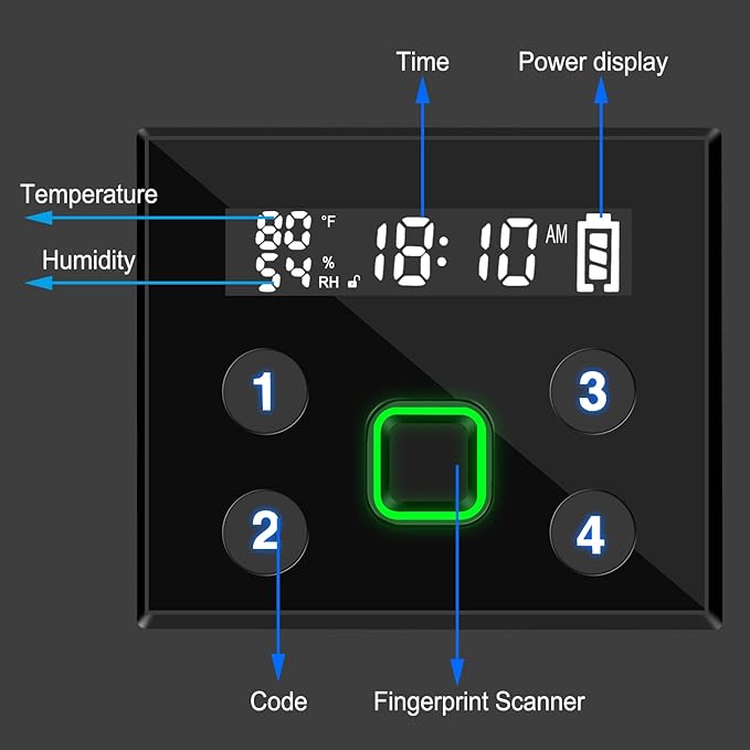 Biometric Slider Handgun Gun Safe with LCD Screen of Temp Humidity Time for Nightstand, Desk, Bed Side, Wall, Truck