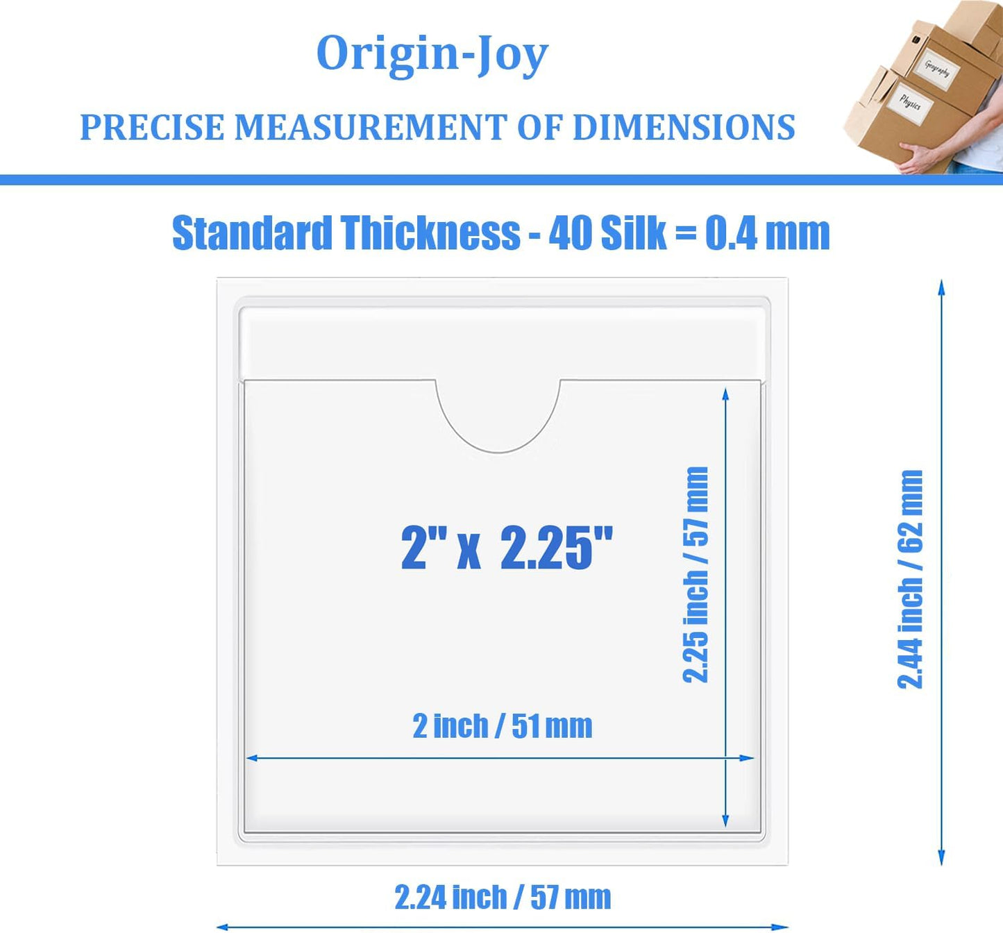 Origin-Joy 60 PCS Self Adhesive Index Card Pockets with Top Open, Clear Plastic Label Holder for Cards of Note, Library and Business, Adhesive Label Pockets & Card Holder (2 x 2.25 inch)
