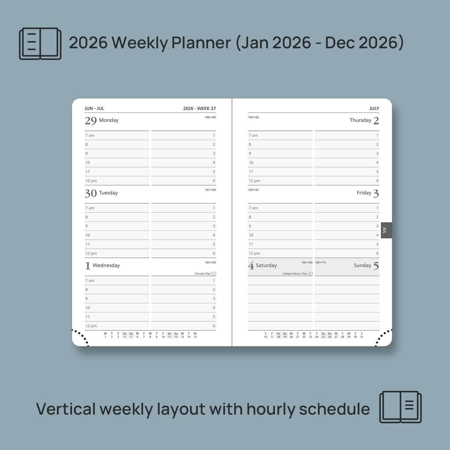 POPRUN 2026 Planner (Pocket Size 4''x 6.25'' Hardcover) - Small Calendar for Purse with Hourly Schedule & Vertical Weekly Layout, Monthly Calendars, 100 GSM - Orange