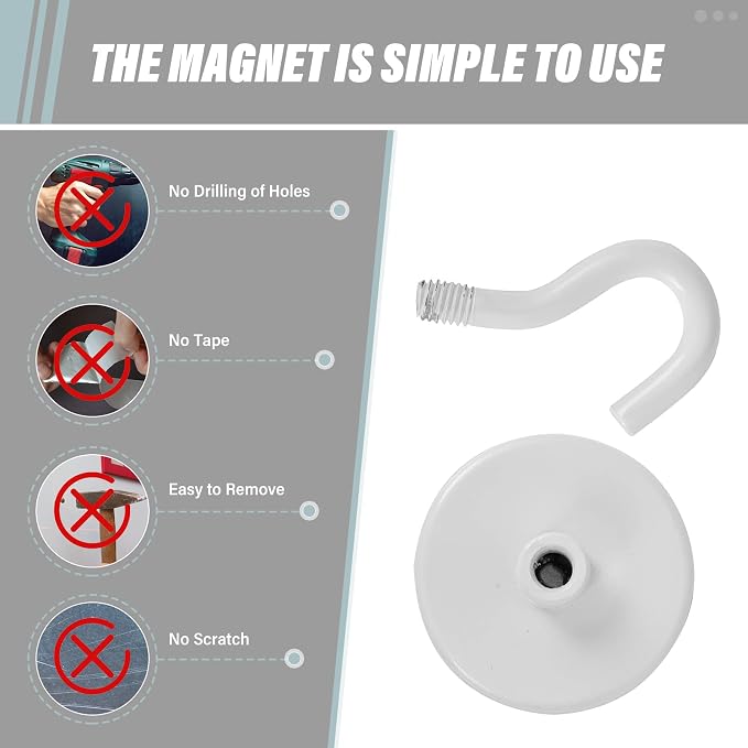 Neosmuk Magnetic Hooks, Heavy Duty 130lb+ Strong Magnet Hook for Cruise Cabins, Cruise Essentials 2026 for Hanging, Metal Wall Refrigerator Hangers (White, 10 Pack)