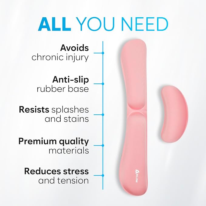 KLIM Mouse & Keyboard Wrist Rest Set - Silky Gel Memory Foam - Ergonomic Wrist Rest for Computer Keyboard, Wrist Pad for Keyboard + Wrist Rest for Mouse - for Gaming and Office - Pain Relief - Pink