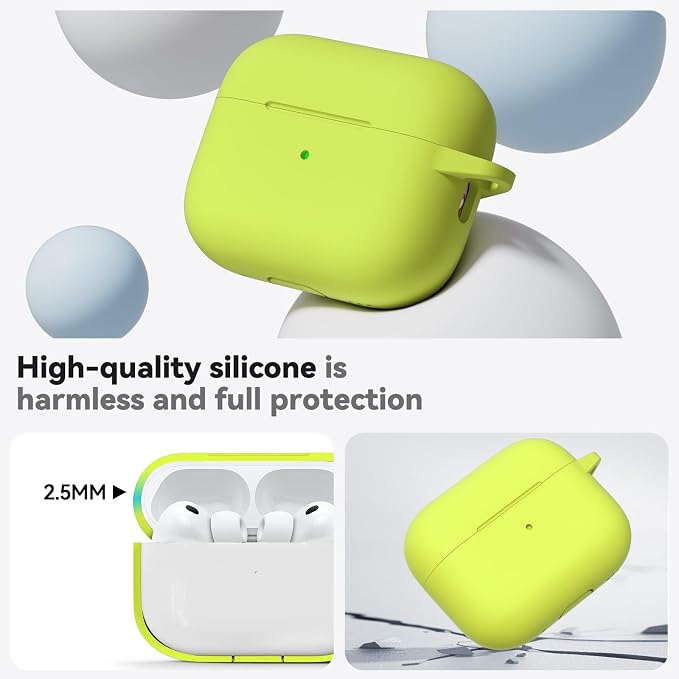 Ljusmicker for AirPods Pro 3 Case 2025 with Cleaner Kit,Fluorescent Green | Soft Silicone Protective Cover for Apple AirPod Pro 3rd Generation Case with Keychain for Women Men,Shockproof