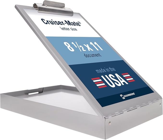 Saunders Cruiser Mate Metal Clipboard with Storage, Dual Tray Aluminum Nursing Folio, Heavy Duty Form Holder for Police & Work, Letter Size Privacy Box with Self-Locking Latch, Silver