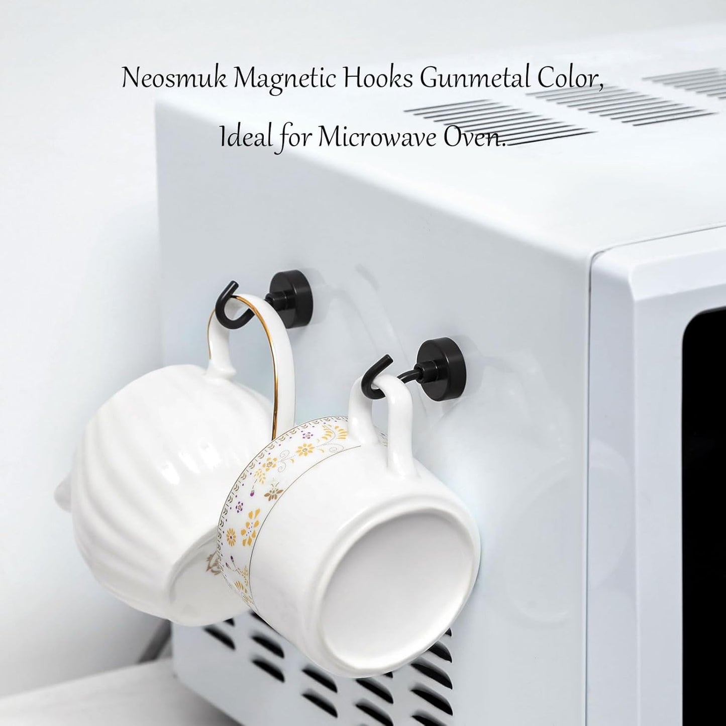Neosmuk Magnetic Hooks, 40lb Heavy Duty Earth Magnets with Hook for Refrigerator, Extra Strong Cruise Hook for Hanging, Magnetic Hanger for Cabins, Grill (Gunmetal, Pack of 4)