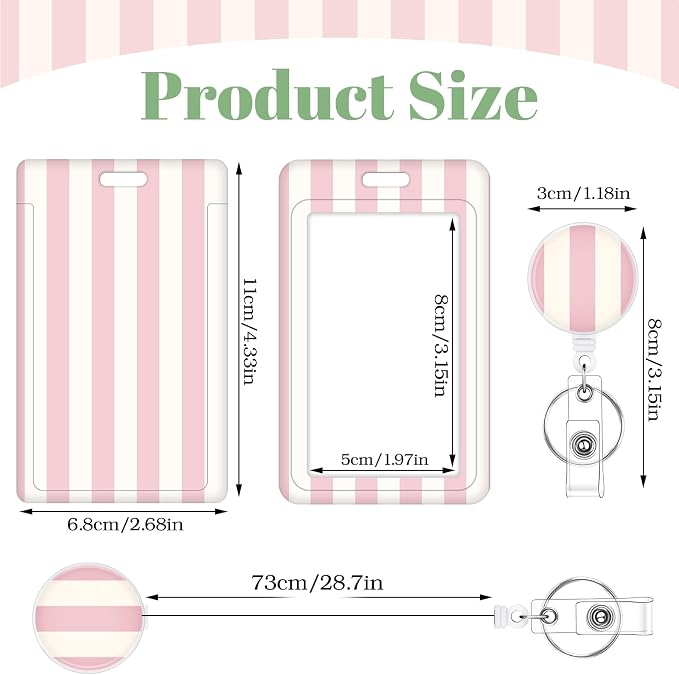 3 Set Badge Holder Retractable Reel Stripes ID Badge Holders with Clip Cute Name Badge Holders for Teacher Nurse Doctor Student Office Workers