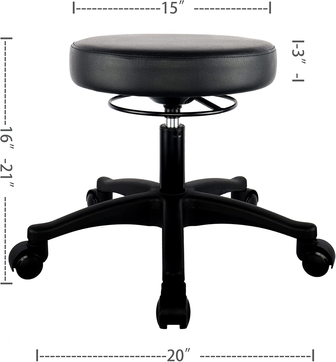 TAKE UR SEAT® 15" Table Height Adjustable Round Seat Stool Heavy Duty Built and Shipped Within 24 Hours, Spa, Medical, Lab, Black (Self-Braking Caster)