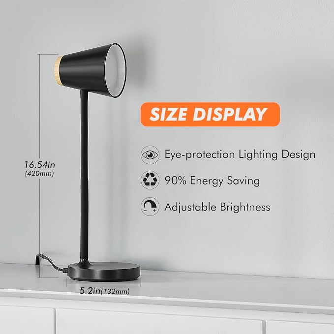 EJIAXIN Desk Lamp for College Dorm Room - Small LED Desk Lamp Touch Dimmable Reading Light for Home Office - Adjustable Flexible Gooseneck Table Lamp for Bedside Bedroom Nightstand Black