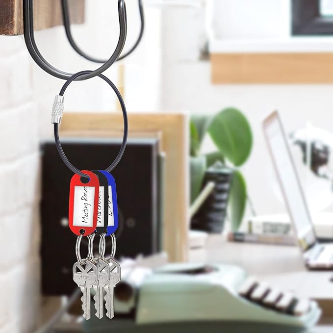CooBigo 25 Pack Stainless Steel Loops 2mm Coated Wire Keychain Cable Large Key rings 6 inch Key Chain for Women, Luggage Tags, Key Tags, Keyrings, Kitchen utensils, Duster - Black