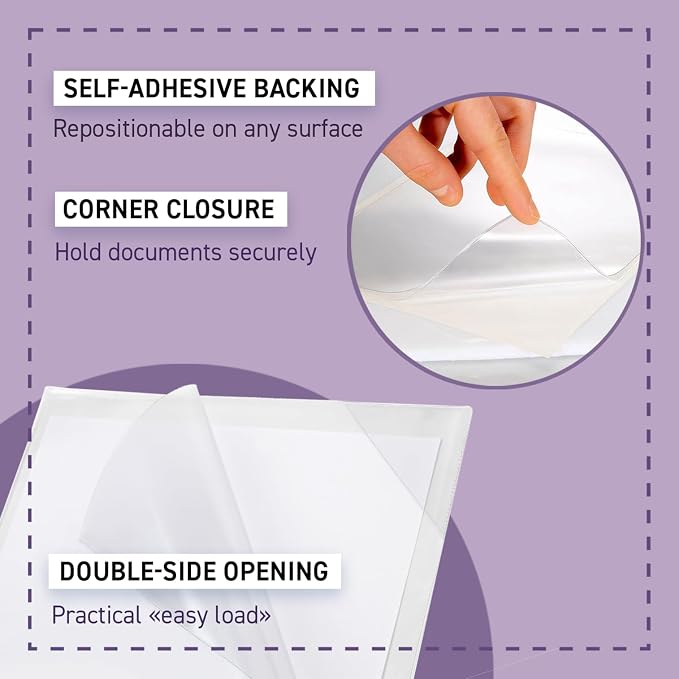 Tarifold EasyLoad Repositionable Document Pockets, Letter Size, 5 Pack | 5 clear repositionable pockets, double-sided opening, corner closure, each holds up to 10 letter-size sheets