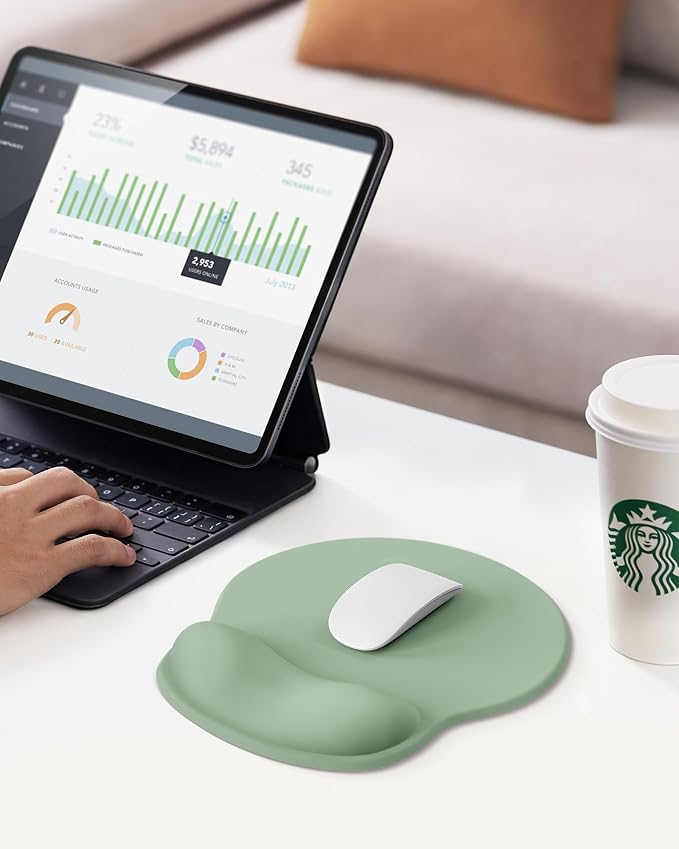 Mouse Pad with Wrist Rest for Desktop Large Ergonomic Mouse Mat(Sage Green) | 10.6''L x 9''W Size, Gel Wrist Support, Non-slip Base, Washable Surface, Laptop Mousepad