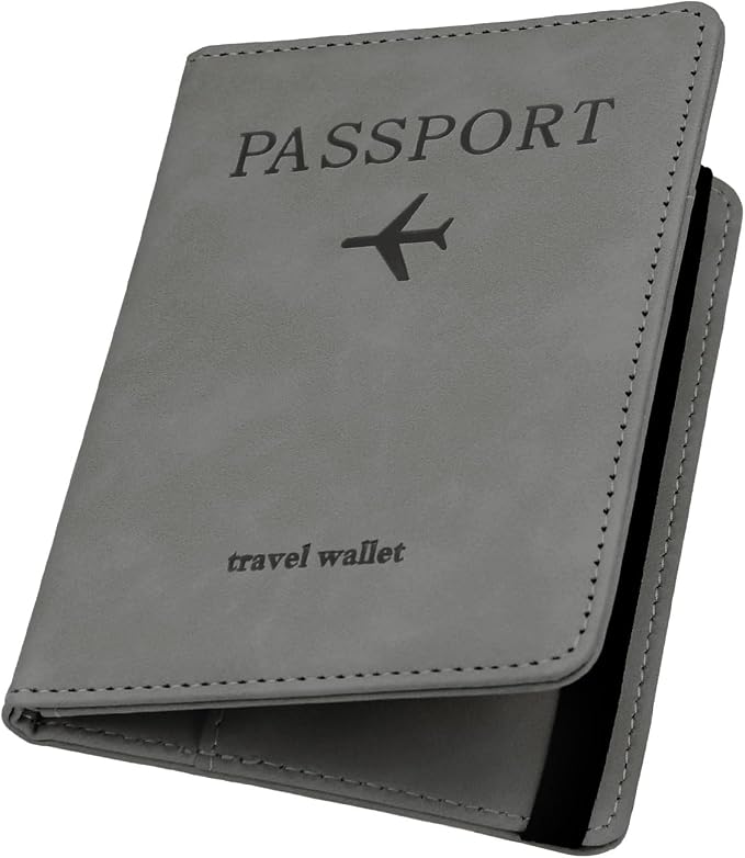 ILIYAH-Passport Cover-Passport Holder Travel Wallet-RFID Blocking Passport Case Travel Accessories Card Holder Wallet Unisex Travel Gifts (Grey)