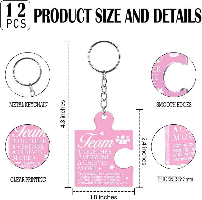 Team Appreciation Gifts Bulk Thank You Keychains for Coworkers | Gift Set for Employee, Staff, Teachers, Teamwork Puzzle Piece Keyring, Acrylic