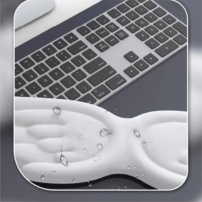 Angel Wing Wrist Rest Ergonomic Memory Foam Wrist Rest for Computer Keyboard Mouse Set with Cup Mat, Cute Gaming Keyboard Cushion Hand Support PU Leather Surface Anti-Slip Waterproof（White）