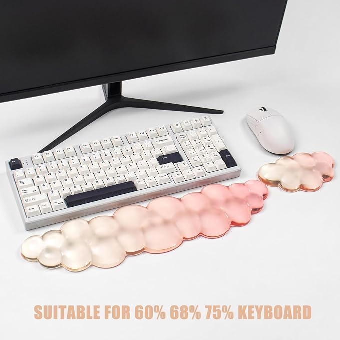 Gel Keyboard and Mouse Wrist Rest Set – Clear Cloud Wrist Rest for Computer Keyboard 60%/68%/75%, Comfort & Support for Typing and Gaming(Orange)