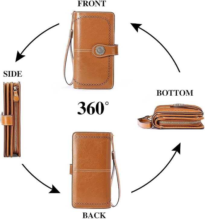 SENDEFN Wallets for Women Leather Credit Card Holder with RFID Blocking Large Capacity Wristlet | with RFID Blocking