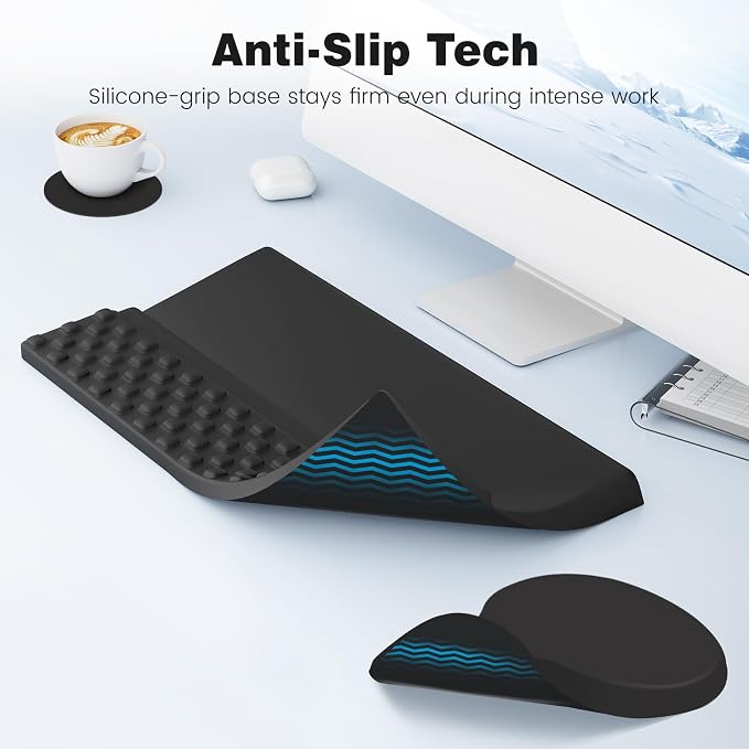 Ospelelf Ergonomic Mouse Pad and Keyboard Stand Wrist Rest Set, Memory Foam Comfort, Pain Relief for Typing, Office Desk Accessories, Black