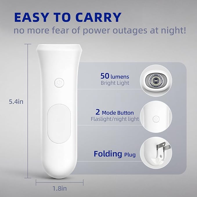 ROSSEX 4 in 1 Emergency Lights for Home Power Failure, 1 Pcs Rechargeable LED Flashlight Plug in Wall, Automatic Turn-On Power Outage Night Light Flashlight for Hurricane Preparedness Items