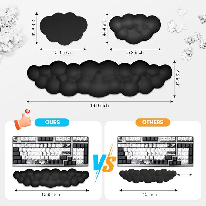 JIKIOU Upgrade Leather Cloud Wrist Rest for Keyboard and Mouse & Cup Pad | Wish Gift-Cute Cloud Shape, Comfortable and don’t Irritate to Skin, Non-Slip PU Base,Soft Memory Foam filled for Pain Relief
