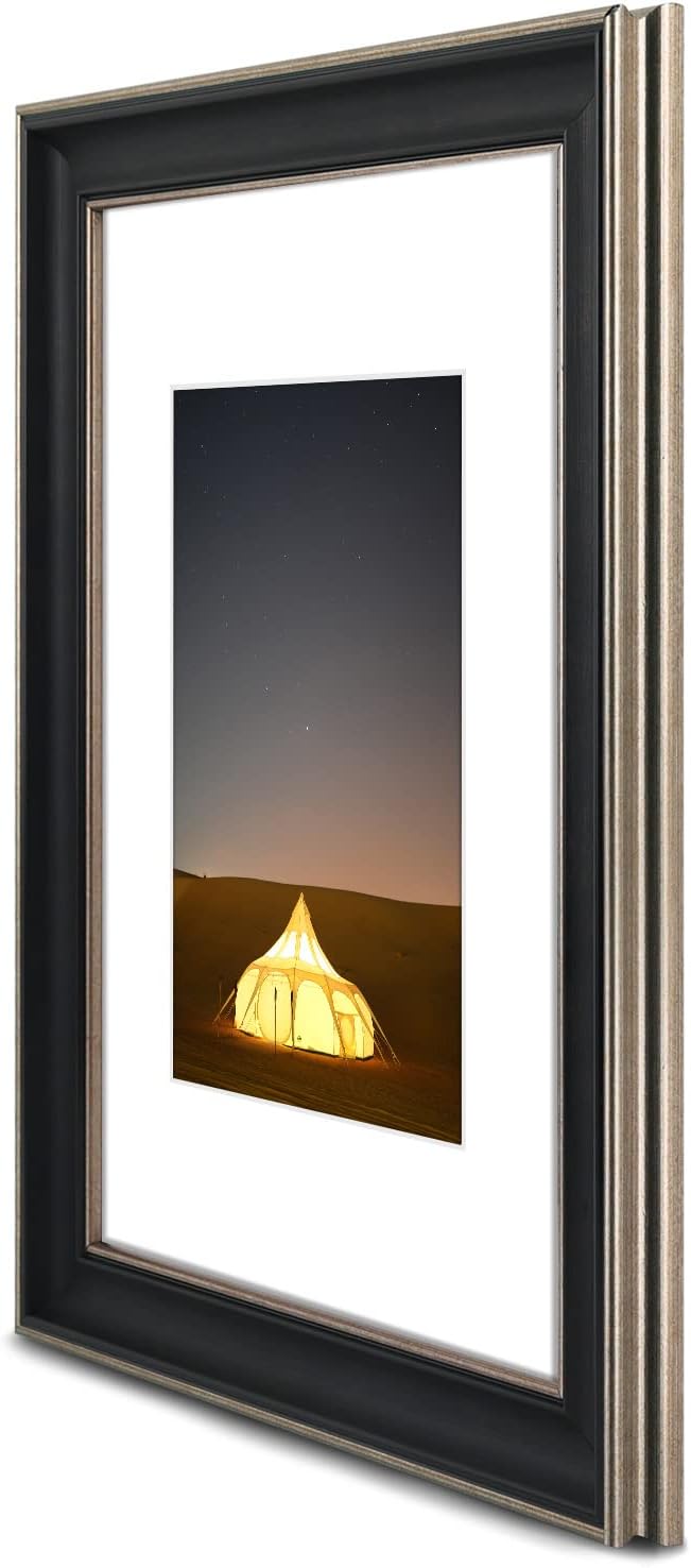 Golden State Art, 9X12 Photo Frame with White Mat for 6X8 Pictures & Real Glass, 1.25-Inch Wide, Antique Black