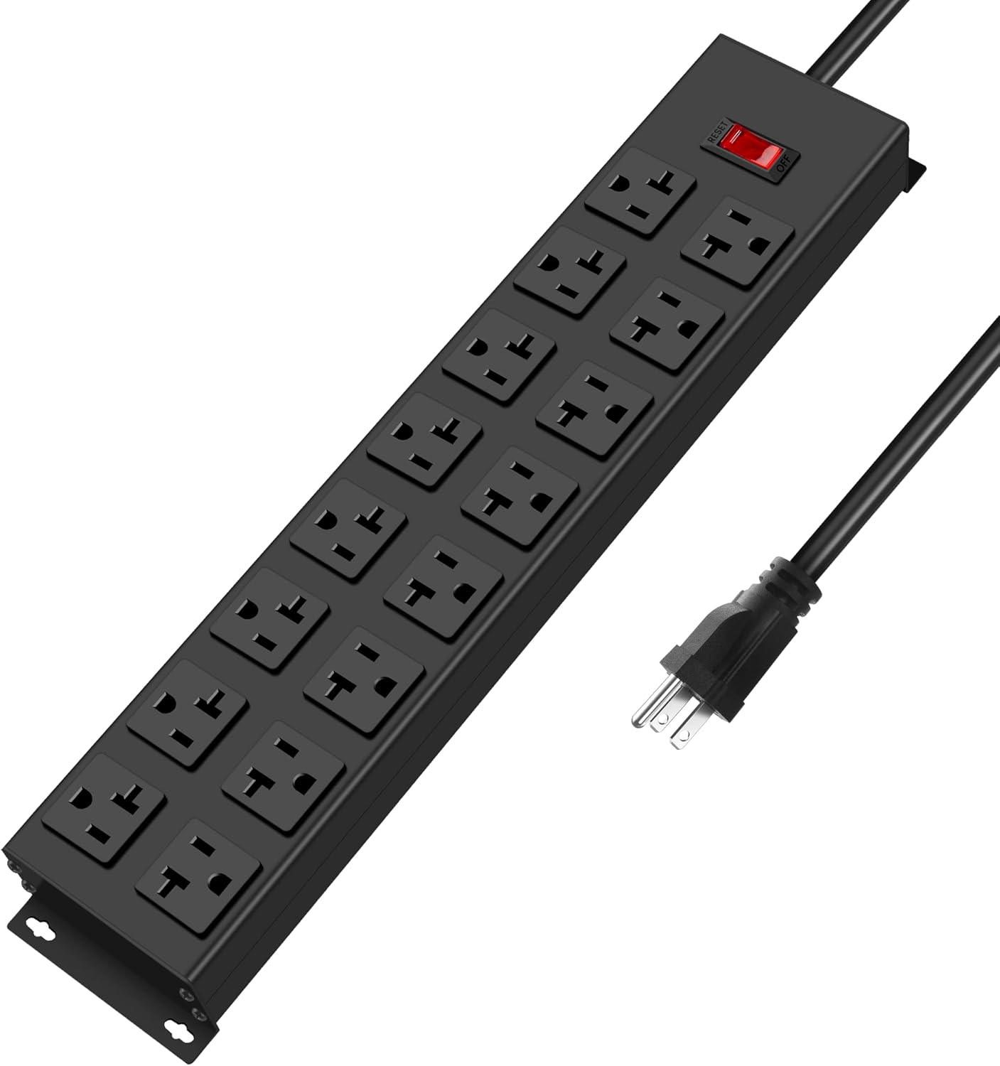 JUNNUJ Heavy Duty 20 Amp Power Strip, Garage 16 Outlets Metal 12 Gauge Surge Protector 3000J, High Amp 5-15P Adapter Shop 6-20R T-Slot Industrial Outlets (16AC, 15FT)