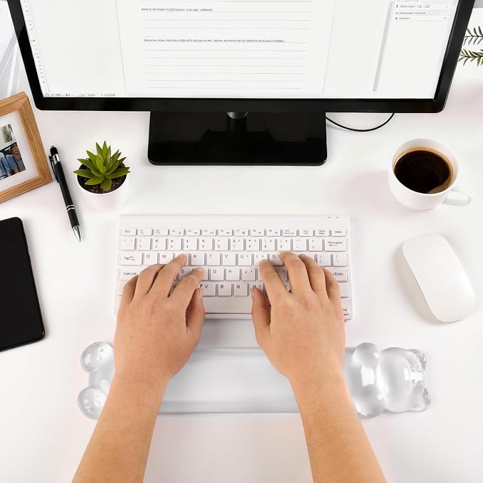 Ergonomic Silicone Gel Keyboard Wrist Rest – Clear Wrist Rest for Computer Keyboard 60%/68%/75%, Comfort & Support for Typing and Gaming(Cute White Bear)