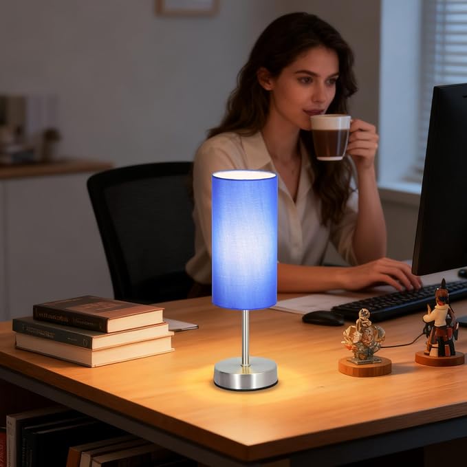 RISLG 2 Pack Small Table Lamps for Bedroom, Bedside Lamps for Nightstand with Wire Switch, Minimalist Modern Desk Lamps with Linen Fabric Shade for Kids Room Living Room Office Dorm, Bulb Included