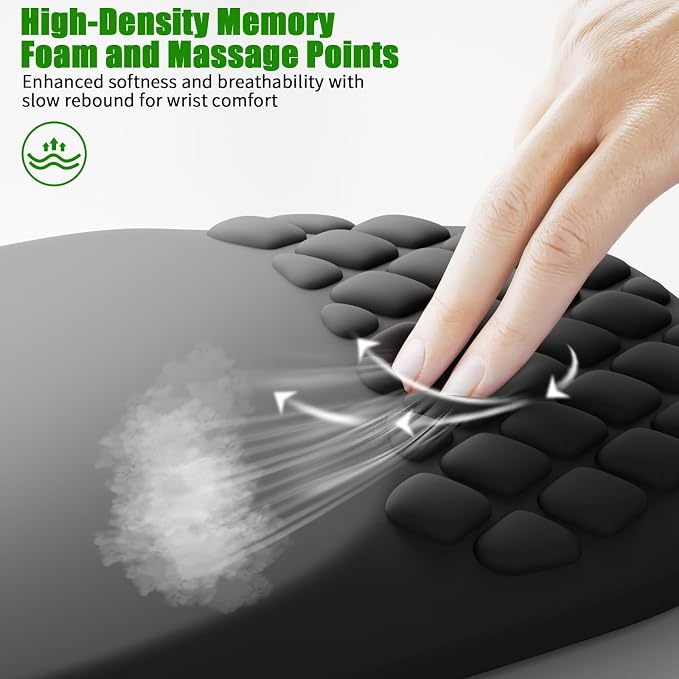 VAGAU Ergonomic Mouse Pad with Wrist Support, Wrist Rest Pain Relief Black | Mousepad Memory Foam & Non-Slip PU Base for - Gaming, Office and Home